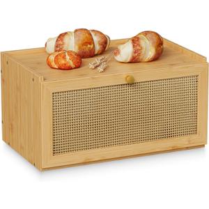 Trironsun Rattan Bamboo Bread Box for Kitchen Counter Large Capacity Bread Storage Bin Farmhouse Bread Storage Container Rustic Bread Holder (Natural Bamboo)