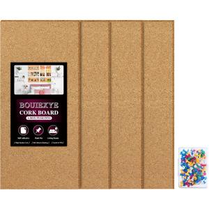 Cork Board 17 X 8 inch Self Adhesive Corkboards for Wall School Home Office 4 Pack Bulletin Boards with 100 Push Pins