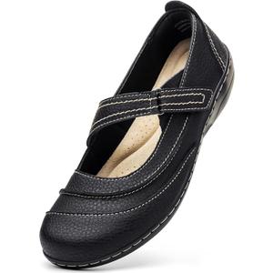 TALENAVA Women's Comfortable & Lightweight Leather Mary Jane Flats Versatile Business Casual Dress Shoes Work Office Cute Stylish Everyday Walking Shoes (9, Black)
