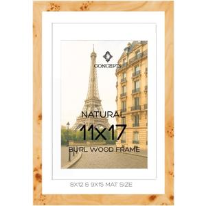 Concepts Pack of 1-11x17 Burl Wood Picture Frames with Double Matted (8X12/9X15), Natural Finish, Eco-Friendly Packaging – Elegant Wallhung Decor for Family Photos