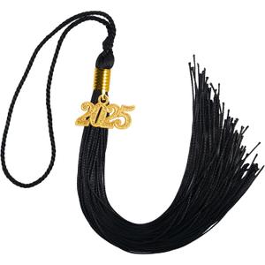 GraduationMall Single&Multiple Color Graduation Tassel with 2025 Year Charm 9" (Black)
