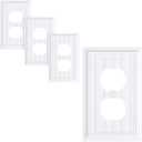 4-Pack Classic Beadboard Duplex Outlet Cover Plate, Decorative Pure White Switch Plates and Outlet Covers, Natural Bamboo Fiber Wall Plates for Electrical Outlets, 1 Gang Receptacle Cover