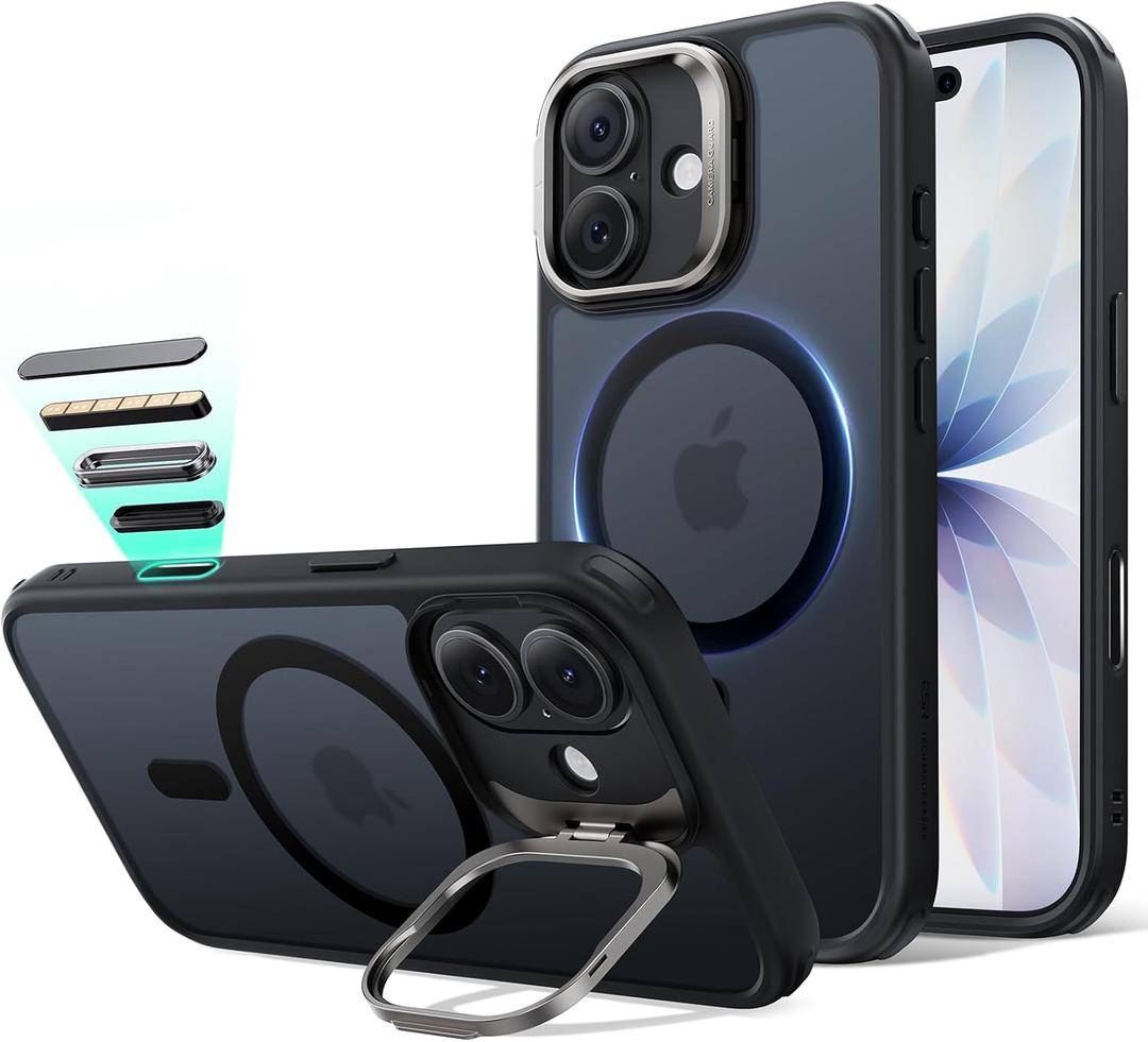 ESR for iPhone 17 Case with Stash Stand, Camera Control Cover Compatible with MagSafe, Military-Grade Drop Protection Magnetic Phone Case, Scratch-Resistant Back Cover,Frosted Black