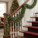 9FT 2Pcs Christmas Cedar Garland with Lights Realistic Faux Pine Garlands, 9FT Lighted