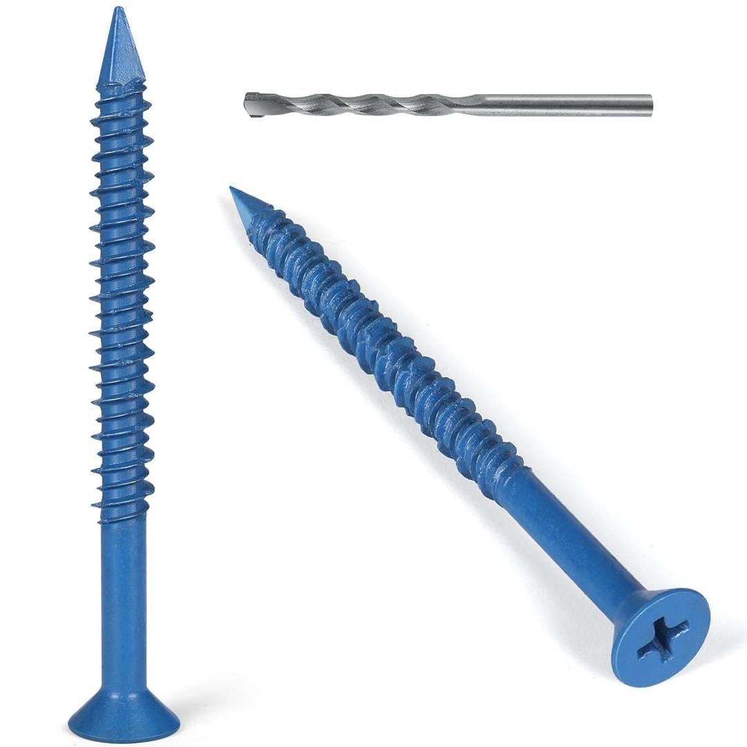 1/4 x 3-1/4 Inch 31Pcs Concrete Screws, Flat Head Screw Anchor with Drill Bit, for Masonry, Block, Brick, Cement, Stucco, Diamond Point