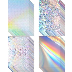 Kosiz 100 Sheets Metallic Holographic Card Stock Shiny Glitter Cardstock Iridescent Mirror Paper 8.5 x 11'' 250 GSM Thick Mixed Color Foil Paper for Scrapbook Letter Poster Craft(Laser Color)
