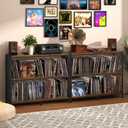 3-Tier Vinyl Record Storage: Vintage Player Table with Spacious Storage - Up to 450 Records, Turntable Stand with Adjustable Dividers, Extra Top Surface for Audio Equipment, Perfect for Living Room, 13.38"D x 39.37"W x 31.49"H