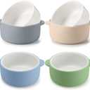 Domensi 4 Sets Kids Porcelain Bowls with Removable Silicone Sleeve 2-in-1 Porcelain Toddler Bowls Microwave Dishwasher Safe Cereal Snack Soup Dishes for Baby Children Feeding Supplies (Morandi Colors)