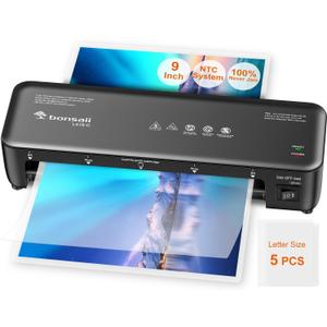 Bonsaii Laminator, 9 Inch Thermal Laminator Machine with Never Jam Technology for Doc/Posters/Photo, Personal Laminating Machine Simple Convenient for Home, Office and School Black