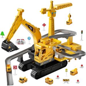 TEMI Construction Truck Toys for 3 4 5 6 7 Years Old - Engineering Digger Race Tracks, Kids Excavator Crane Boy Toys for 3-5 Year Old Toddlers,Gifts for Boys and Girls Aged 4-6