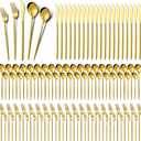 Amyhill 400 Pcs Gold Stainless Steel Utensils Set Party Tableware Flatware Set for 80 Guests Reusable Dinner Cutlery Utensils Tableware for Wedding Anniversary Party Home Restaurant