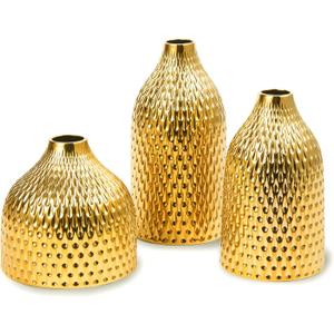 Ceramic Vase Set - 3 Small Vases, Luxurious Home Decor, Great for Centerpieces; Ideal Shelf Dcor, Table Dcor, Bookshelf, Mantle, Entryway- Gold