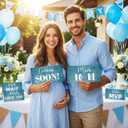 24 Design Blue Baby Shower Photo Booth Props Set Baby Shower Photo Booth Kit Decorations, Waterproof Multi Color Double Sided Printed DIY Selfie Photoshoot Party Supplies