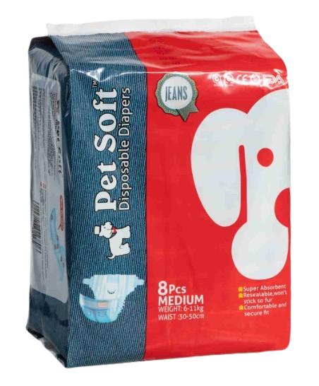 Pet Soft  Disposable Diapers for Female Dogs, Jeans Design, 8 Pcs/ Pack  (3 pack, 24 Pcs) (Medium)