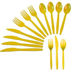 240 Pcs Disposable Yellow Plastic Silverware Set, Including Yellow Party Forks, Knives And Spoons 80 Pieces Each, Suitable For Parties, Weddings, Birthdays, Home Offices, Takeout