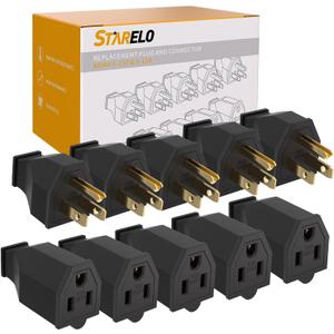 STARELO Extension Cord Ends 125V 15A 2Pole 3Wire Male Plug and Female Connector Straight Blade Plug Replacement Electrical Extension Cord End(Male & Female 5 Set)