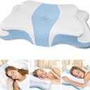 Memory Foam Pillows, Cervical Pillow for Neck and Shoulder Pain Relief, Ergonomic Contour Bed Pillow, Soft for Side Sleep Stomach Sleeping and Back Sleeper (Queen Size-24.8''Lx14.96''Wx5.78''H, Light Blue)