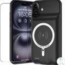 Battery Case for iPhone 16, Upgraded 10000mAh Battery Pack Rechargeable Charger Case Support Carplay with Wireless Charging Compatible for iPhone 16 (6.1 inch) External Battery Charging Case (Black)