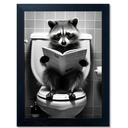 Cute Raccoon Reading Newspaper Canvas Wall Art Picture, Funny Bathroom Wall Art Decor, Humor Farmhouse Animal Wall Art, Modern Wrapped Canvas Prints Black Framed Ready to Hang 16"x20"