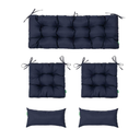 Outdoor Wicker Chair Cushions of 5Pieces,Tufted Patio Bench Cushions & 2Seat Cushions with Ties,2Lumber Pillows,Waterproof Cushions for Patio Furniture - Navy