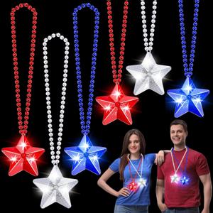 TURNMEON 6 Pack 4th of July Party Favor LED Light Up Necklaces,Red White Blue Necklaces Accessories Decorations Party Supplies, Patriotic Stars Beads for Adults Kids National Day,Independence Day