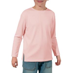 Haloumoning Boys Long Sleeve Shirts Kids Crewneck T-Shirts Casual Split Hem Fall Tops Tees 5-14 Years Pink (Pink, S)