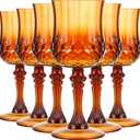 Pinkunn 6 Pcs 7 OZ Plastic Vintage Glasses Reusable Colored Goblets Patterned Drinking Water Glasses Cup Dishwasher Safe for Halloween Wedding Reception Party Supplies (Amber)