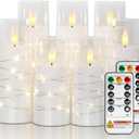 Raycare Flameless Candle with Remote Timer, 7 Flickering Acrylic Battery Operated LED Pillar Candles with Embedded Star String for Valentine's Day, Home Decor, and as a Gift(White)