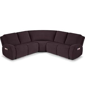 VANSOFY Extra Large Reclining Sectional Couch Covers, Washable 5-Piece Sofa Covers for L Shape Sectional Sofa Corner Seater, Thick, Soft Sofa Slipcovers (5 Seat Recliner Cover, Chocolate)