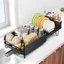 SNTD Dish Drying Rack - Large Dish Racks for Kitchen Counter, Expandable Dish Drainers with Cutlery Holder Stainless Steel Rustproof, Black