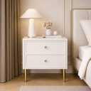 GStone Modern Square Nightstand with 2 Drawers, White and Gold, Duo Size