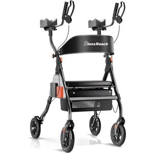 Heavy Duty Upright Rollator Walker for Seniors, 450lb Capacity, 6 Height Adjustments, 8" All-Terrain Wheels, Padded Seat & Backrest, Easy Assembly, Foldable Design (Black)