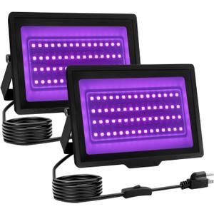 2 Pack 40W LED Black Light IP66 Waterproof,Blacklight with Plug and Switch,Flood Light for Glow Party,Halloween Decoration, Body Paint, Fluorescent Poster, Stage Lighting,Neon Glow,5.25Ft Cord