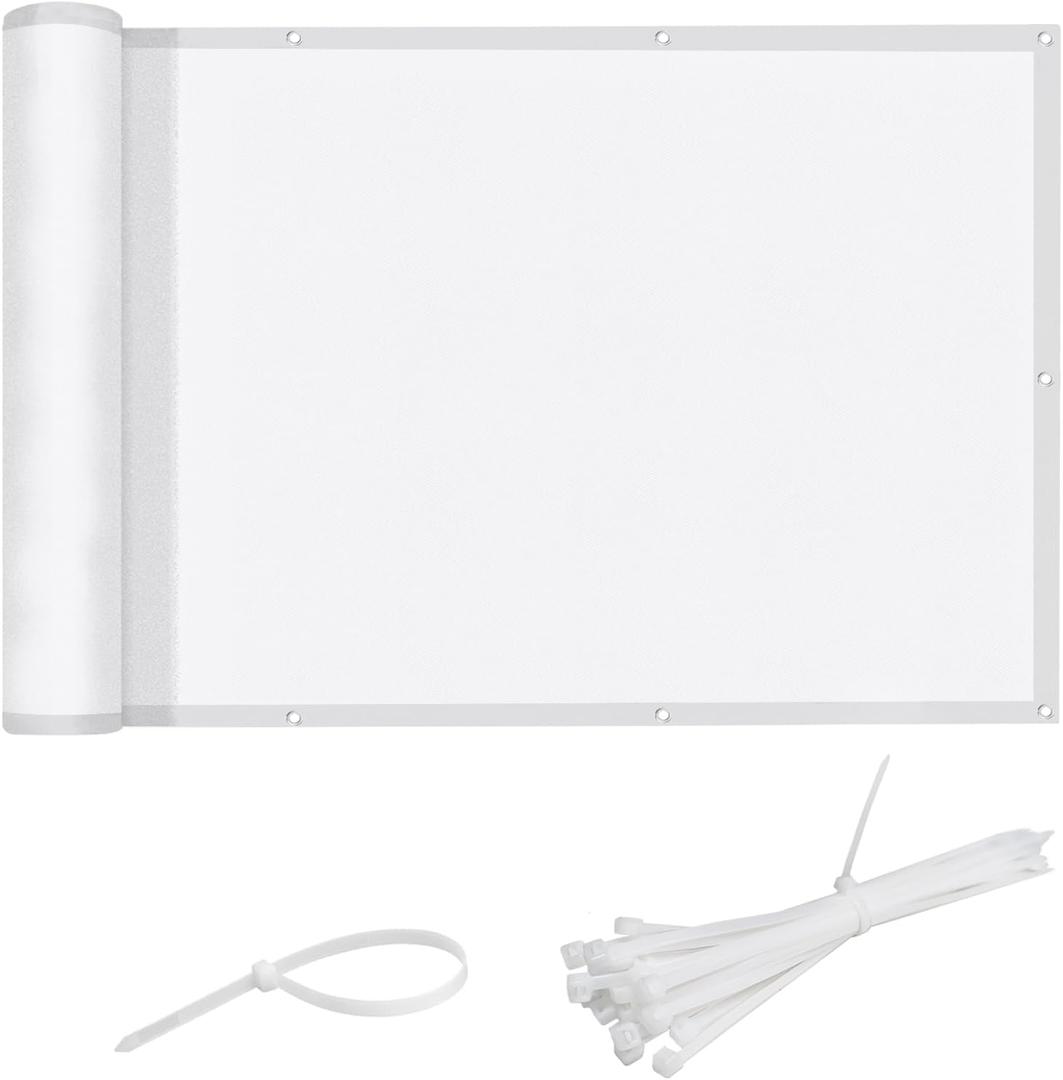 LOVE STORY Waterproof Balcony Privacy Screen Cover - White 3 x15 Opaque Fence Covering Privacy, 100% Polyester Fabric, UV Protection Shield for Apartment Railing,Outdoor Patio, Deck, Porch