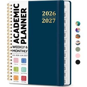 Academic Planner 2026-2027, Weekly and Monthly Calendar Planner Book, July 2026 – June 2027, Hardcover Organizer with Tabs, Perfect for Teachers, Students, Women & Men, A5 (6.4" x 8.5") - Navy