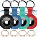 4 Pack, IPX8 Waterproof AirTag Holder for Apple AirTags with AirTag Keychain, Shockproof GPS Cover [Anti-Scratch] [PC+Silicone] AirTag Item Finders Case for Pets, Kids, Luggage - Black/Blue/Green/Red (A0-Black+Blue+Green+Red)