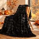Cozy Bliss Bubble Faux Fur Throw Blanket for Couch, Black, 50"x60"