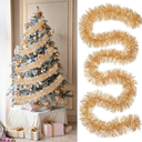 Yuxung 17 ft Christmas Tinsel Garland Metallic Garland Light Glittering Decoration for Valentine Birthday Wedding Party Holiday Festivities Indoor Outdoor Home Supplies(Champagne, Classic)