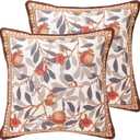 patdrea Designer Throw Pillow Covers Set of 2,Orange Farmhouse Rustic Linen with Pomegranate Fruit Pattern Pillow Covers,Decorative Square Pillowcases Cushion for Bed Living Room Outdoor,18"x18"