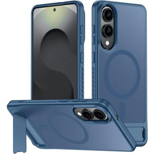 hitfine Magnetic for Samsung Galaxy S25 Edge Case[Compatible with MagSafe][Built-in Invisible Kickstand][Military Grade Shockproof] Slim Translucent Matte Phone Case for Samsung Galaxy S25 Edge(Blue)