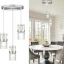 LMS 3-Light Brushed Nickel Cluster Pendant Light Fixtures, Industrial Hanging Pendant Light, Modern Chandelier Lighting for Kitchen Island, Bathroom, Bedroom, LMS-198 (Silver -Hammered Glass)
