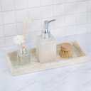 PEMAR Set of 1 Mother of Pearl Vanity Tray for Bathroom Counter, 11" Wooden Organisation Valet Tray for Perfume Makeup Bedroom Dresser Kitchen Sink Countertop Organizer, Toilet Tank (White Tiles)