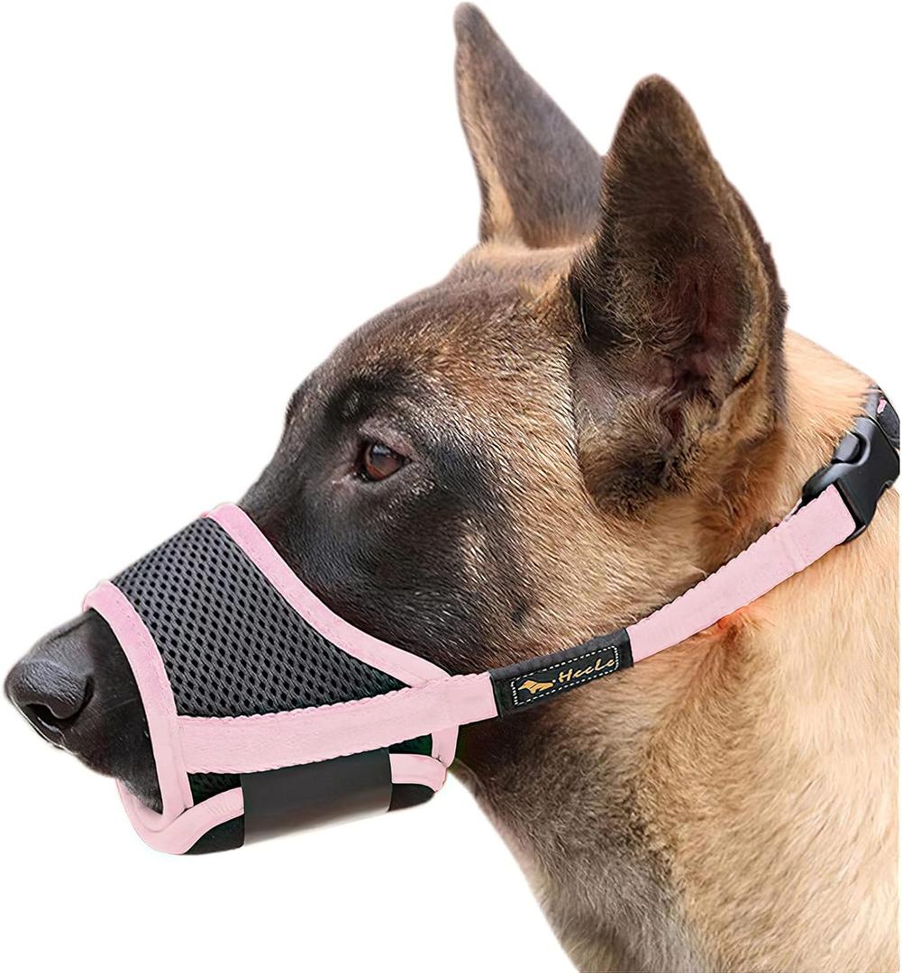 HEELE Dog Muzzle,Soft Nylon Muzzle Anti Biting Barking Chewing,Air Mesh Breathable Drinkable Adjustable Loop Pets Muzzle for Small Medium Large Dogs 4 Colors 4 Sizes (Pink, S)