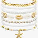 Shell Summer Beach Bracelets for Women Seashell Bracelets Boho Layered Beaded Bracelets Set Starfish Bracelets Handmade Stretch Bracelets Summer Beach Jewelry Accessories Gifts