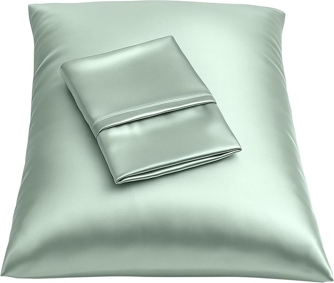 BLISSFORD Satin Pillowcase with Zipper, for Hair and Skin Care, Feels Soft and Cool Like a Silk Pillowcase, Satin Pillow Cases 2 Pack, Slik Pillow Cover, Mint - Standard Size, Set of 2