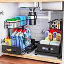 1 Pack Under Sink Organizers and Storage,Pull Out Cabinet Organizer,2-Tier Sliding Out Kitchen Basket Sink Shelf Cabinet Organizers Adjustable L Shape Counter Organizers for Bathroom Kitchen (Black)