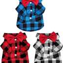 Tongcloud 3 Pack Plaid Puppy Cat Shirt - Cute Dog Shirts for Small Dogs and Cats - Birthday Party and Holiday Photo (Red, Blue and White)