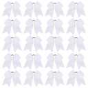 20 PCS 8 Inch Cheer Hair Bows Large Cheerleading Big Hair Bows with Ponytail Holder Hand-made Grosgrain Ribbon Hair Accessories for Teen Girls (White)