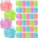 Nuogo 30 Pack Multicolor Plastic Basket with Handles Oval Plastic Shower Caddy Bulk Reusable Multipurpose Storage Organizer for Bathroom Dorm Communal Showers Kitchen School, 10.6" x 6" x 10"