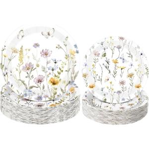 Pickmesh 60 Pcs Wildflower Paper Plates 9 in and 7 in Disposable Floral Dinner Plates Watercolor Spring Flower Dessert Party Dinnerware for Tea Party Birthday Baby Shower Bridal Shower(Fresh)